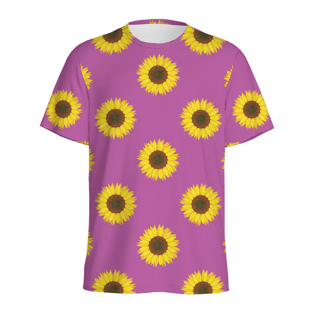 Magenta Pink Sunflower Pattern Print Men's Sports T-Shirt