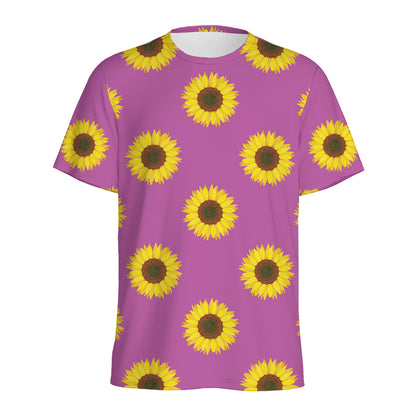 Magenta Pink Sunflower Pattern Print Men's Sports T-Shirt