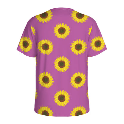 Magenta Pink Sunflower Pattern Print Men's Sports T-Shirt