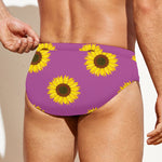 Magenta Pink Sunflower Pattern Print Men's Swim Briefs