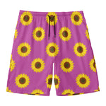 Magenta Pink Sunflower Pattern Print Men's Swim Trunks