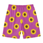 Magenta Pink Sunflower Pattern Print Men's Swim Trunks