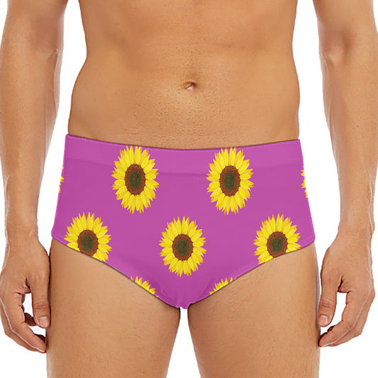 Magenta Pink Sunflower Pattern Print Men's Triangle Swim Briefs