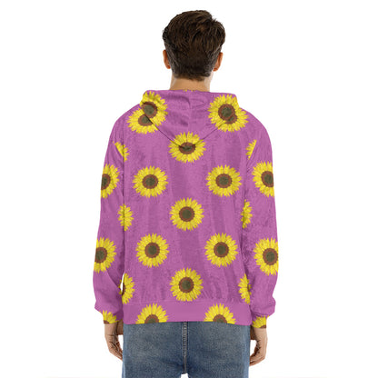Magenta Pink Sunflower Pattern Print Men's Velvet Pullover Hoodie