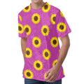 Magenta Pink Sunflower Pattern Print Men's Velvet T-Shirt