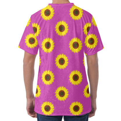 Magenta Pink Sunflower Pattern Print Men's Velvet T-Shirt