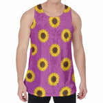 Magenta Pink Sunflower Pattern Print Men's Velvet Tank Top