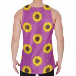 Magenta Pink Sunflower Pattern Print Men's Velvet Tank Top