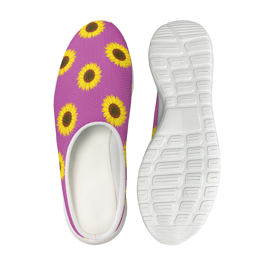 Magenta Pink Sunflower Pattern Print Mesh Casual Shoes