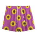Magenta Pink Sunflower Pattern Print Mesh Shorts
