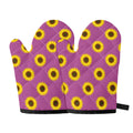 Magenta Pink Sunflower Pattern Print Oven Mitts