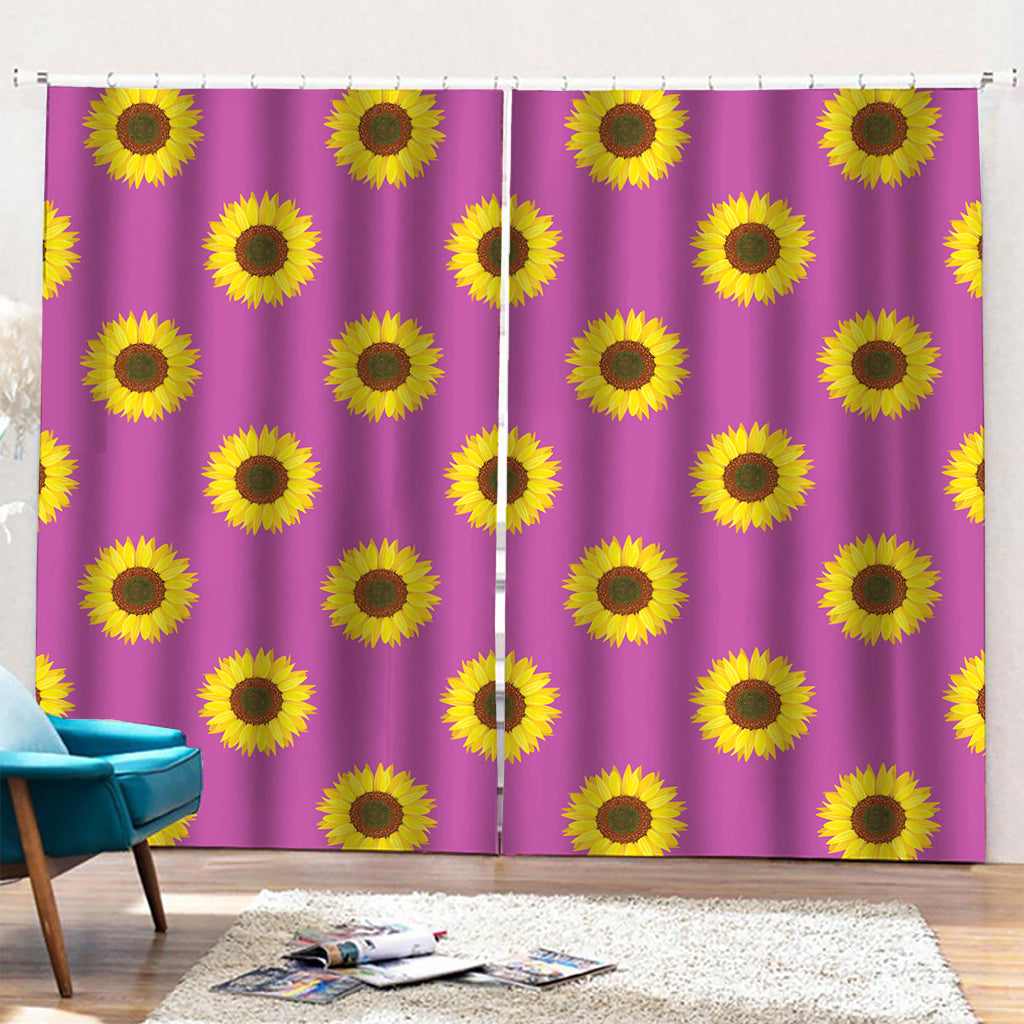 Magenta Pink Sunflower Pattern Print Pencil Pleat Curtains
