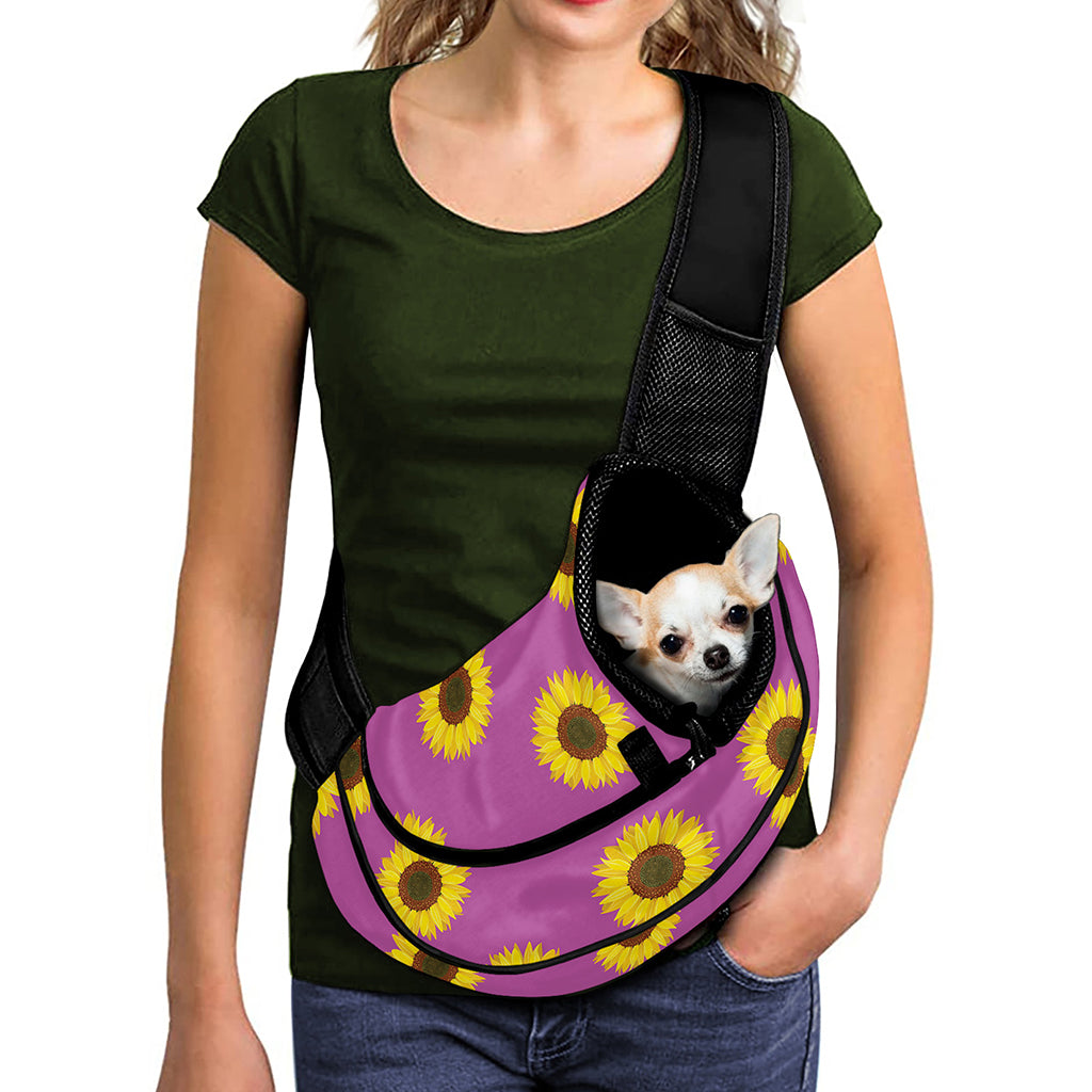 Magenta Pink Sunflower Pattern Print Pet Sling Carrier