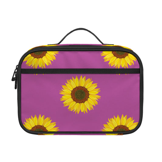 Magenta Pink Sunflower Pattern Print Portable Lunch Bag