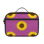 Magenta Pink Sunflower Pattern Print Portable Lunch Bag