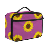 Magenta Pink Sunflower Pattern Print Portable Lunch Bag