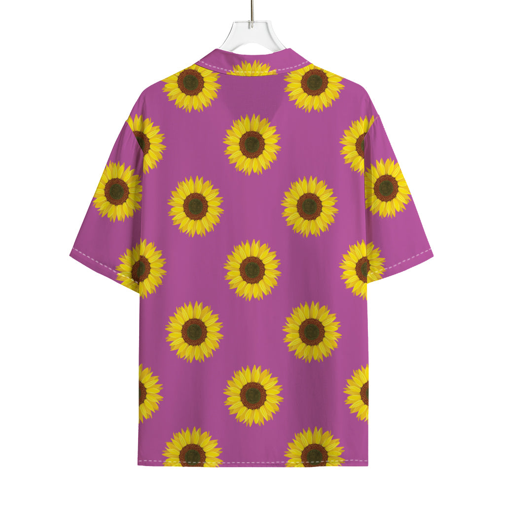 Magenta Pink Sunflower Pattern Print Rayon Hawaiian Shirt