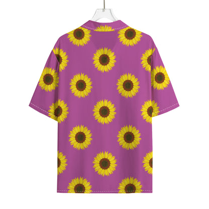 Magenta Pink Sunflower Pattern Print Rayon Hawaiian Shirt