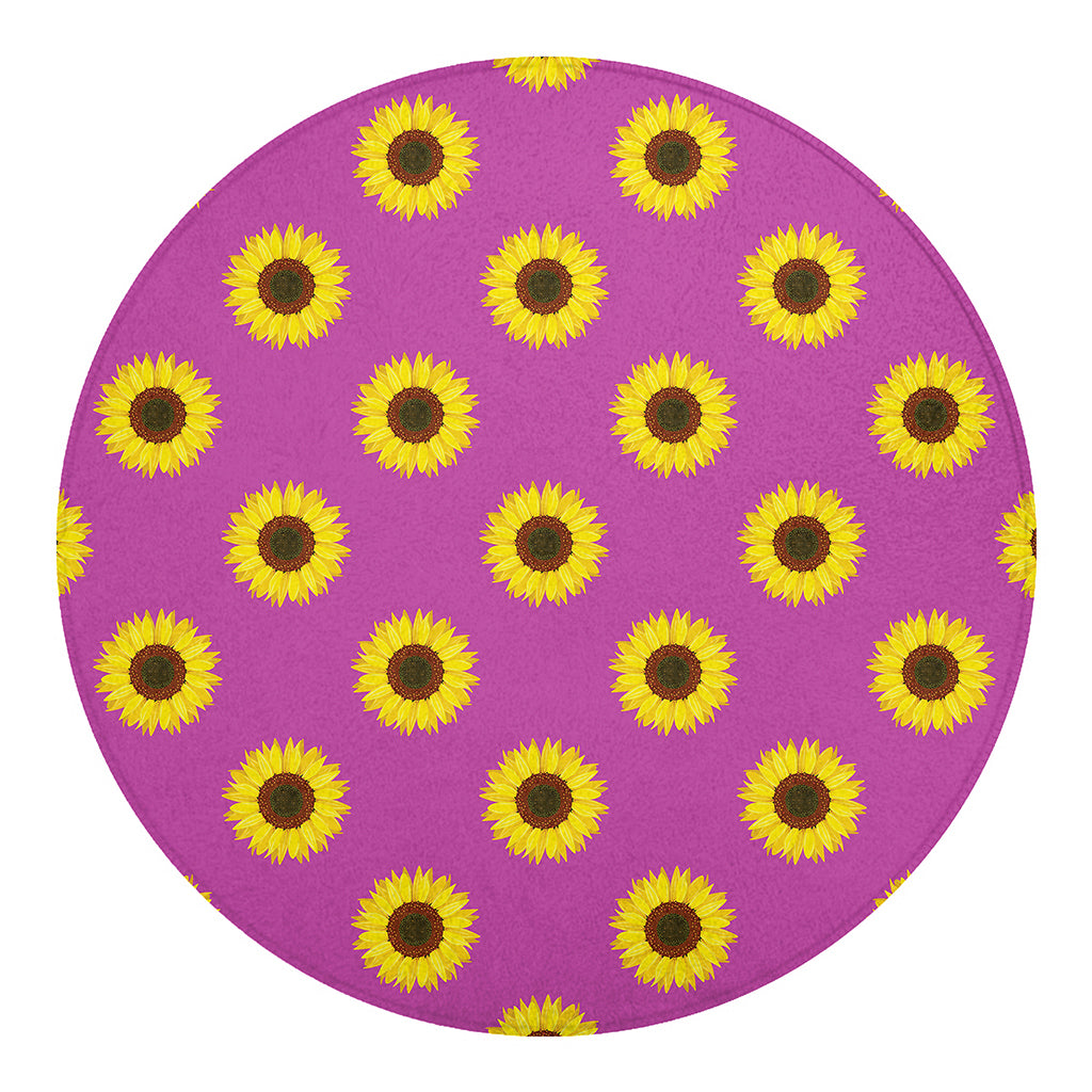 Magenta Pink Sunflower Pattern Print Round Blanket