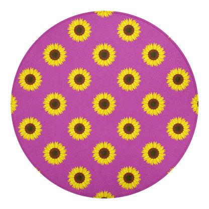 Magenta Pink Sunflower Pattern Print Round Blanket