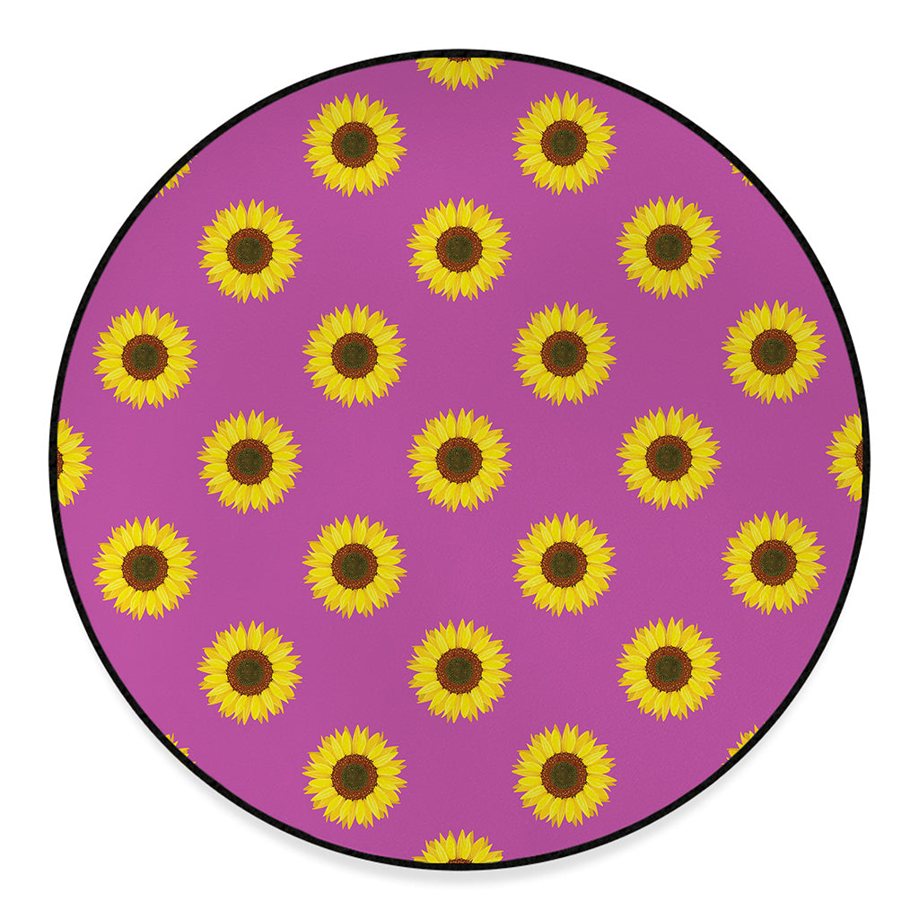Magenta Pink Sunflower Pattern Print Round Floor Mat