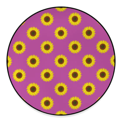 Magenta Pink Sunflower Pattern Print Round Floor Mat