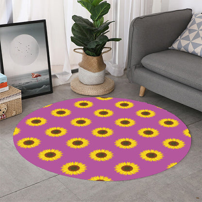 Magenta Pink Sunflower Pattern Print Round Rug
