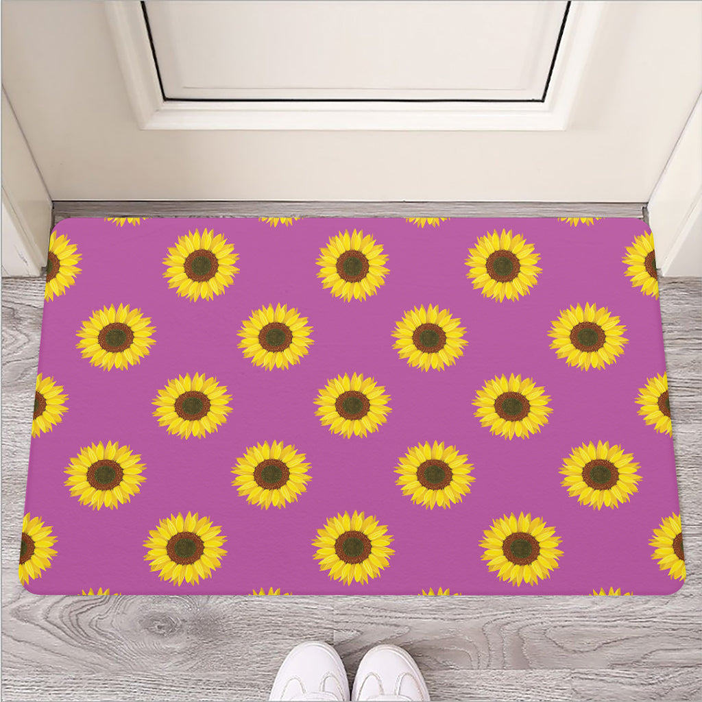 Magenta Pink Sunflower Pattern Print Rubber Doormat