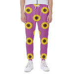 Magenta Pink Sunflower Pattern Print Scuba Joggers