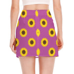 Magenta Pink Sunflower Pattern Print Side Slit Mini Skirt
