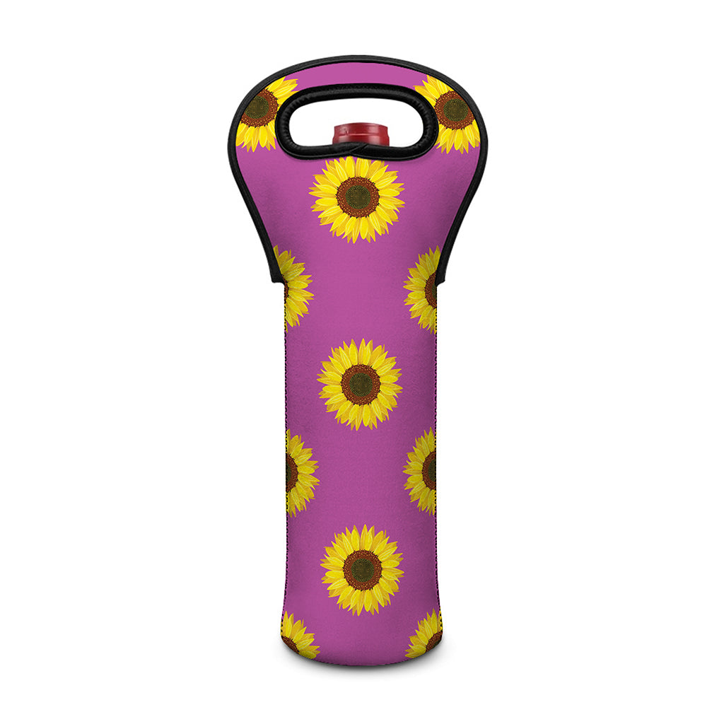 Magenta Pink Sunflower Pattern Print Single Neoprene Wine Tote