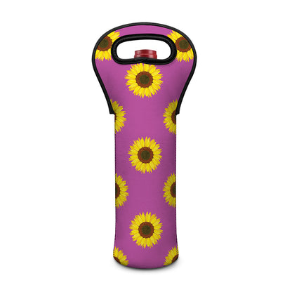 Magenta Pink Sunflower Pattern Print Single Neoprene Wine Tote