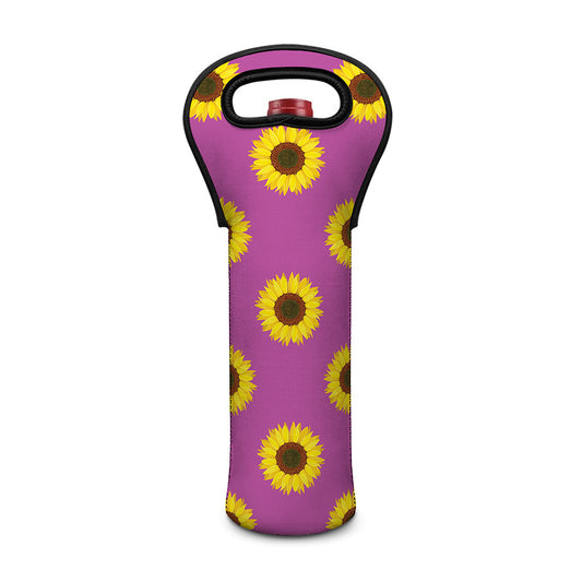 Magenta Pink Sunflower Pattern Print Single Neoprene Wine Tote