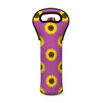 Magenta Pink Sunflower Pattern Print Single Neoprene Wine Tote