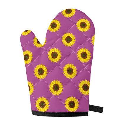 Magenta Pink Sunflower Pattern Print Single Oven Mitt