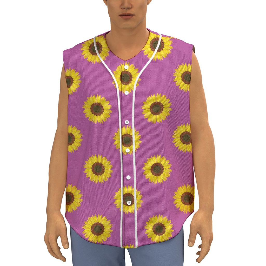 Magenta Pink Sunflower Pattern Print Sleeveless Baseball Jersey