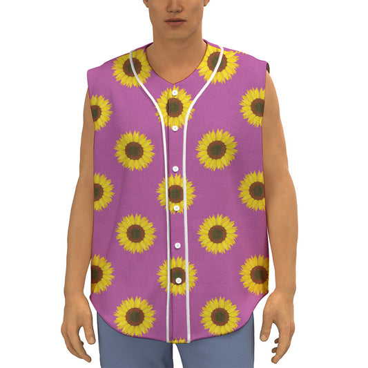 Magenta Pink Sunflower Pattern Print Sleeveless Baseball Jersey