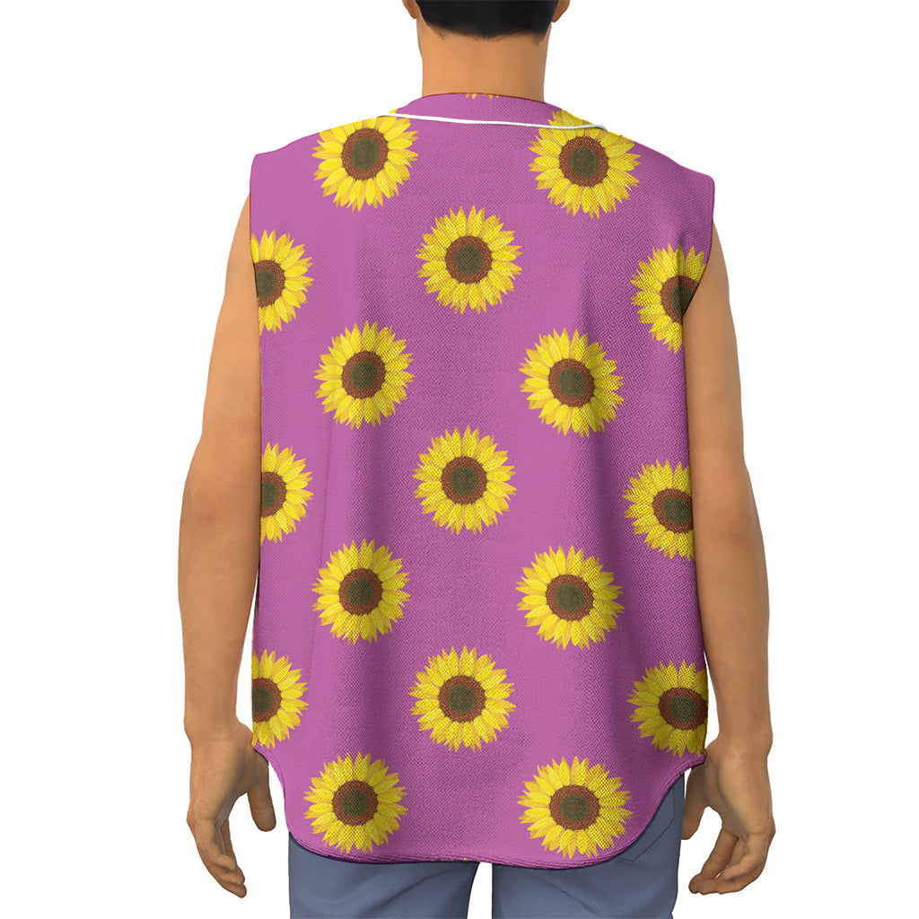 Magenta Pink Sunflower Pattern Print Sleeveless Baseball Jersey