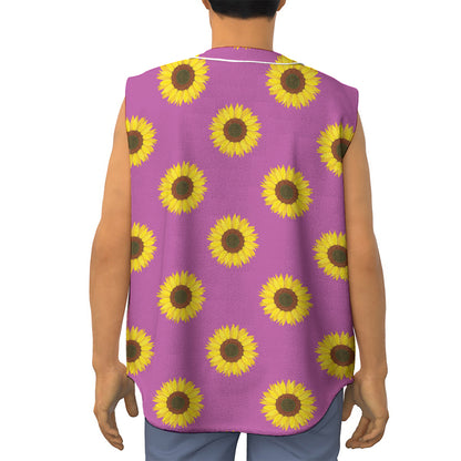 Magenta Pink Sunflower Pattern Print Sleeveless Baseball Jersey
