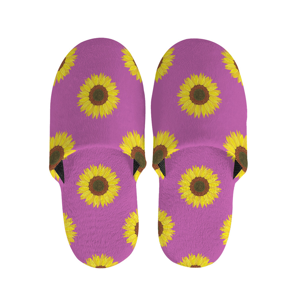 Magenta Pink Sunflower Pattern Print Slippers