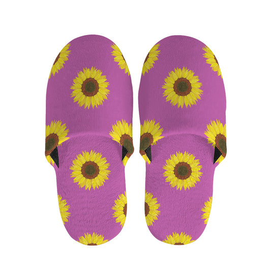 Magenta Pink Sunflower Pattern Print Slippers