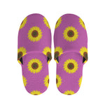 Magenta Pink Sunflower Pattern Print Slippers