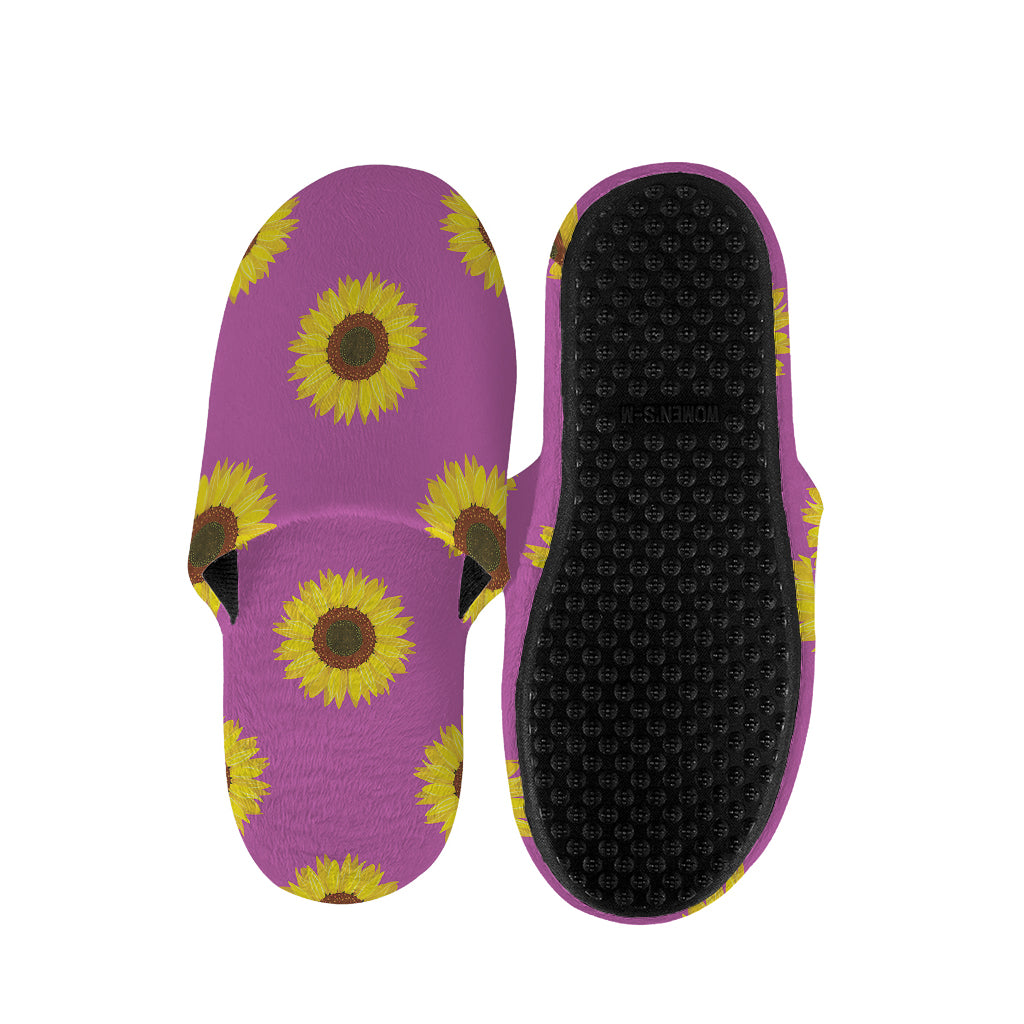 Magenta Pink Sunflower Pattern Print Slippers