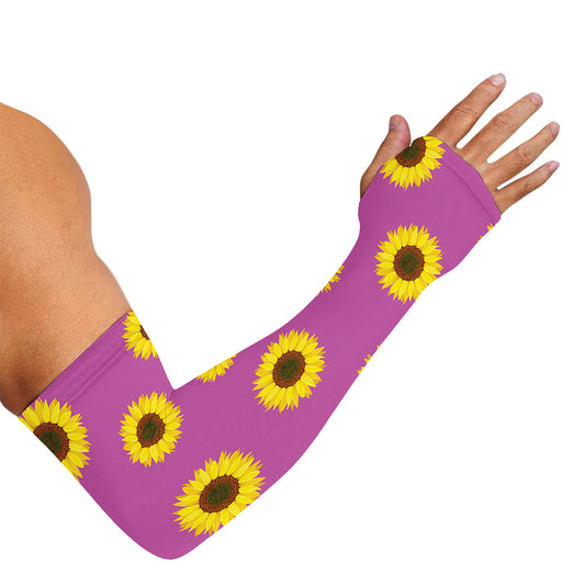 Magenta Pink Sunflower Pattern Print Sun Protection Arm Sleeves