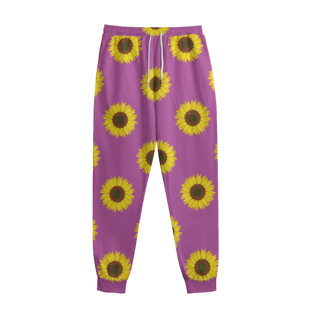 Magenta Pink Sunflower Pattern Print Sweatpants