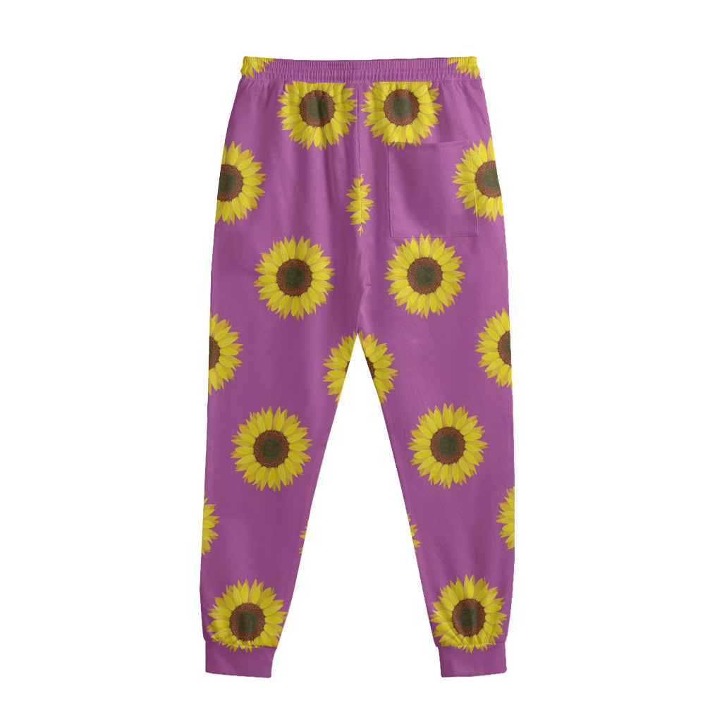 Magenta Pink Sunflower Pattern Print Sweatpants