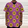 Magenta Pink Sunflower Pattern Print Textured Short Sleeve Shirt