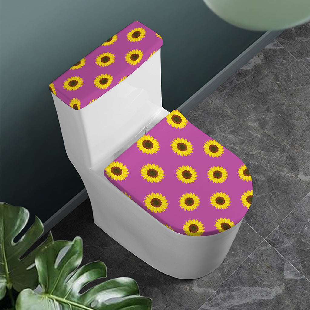 Magenta Pink Sunflower Pattern Print Toilet Lid And Tank Cover Set