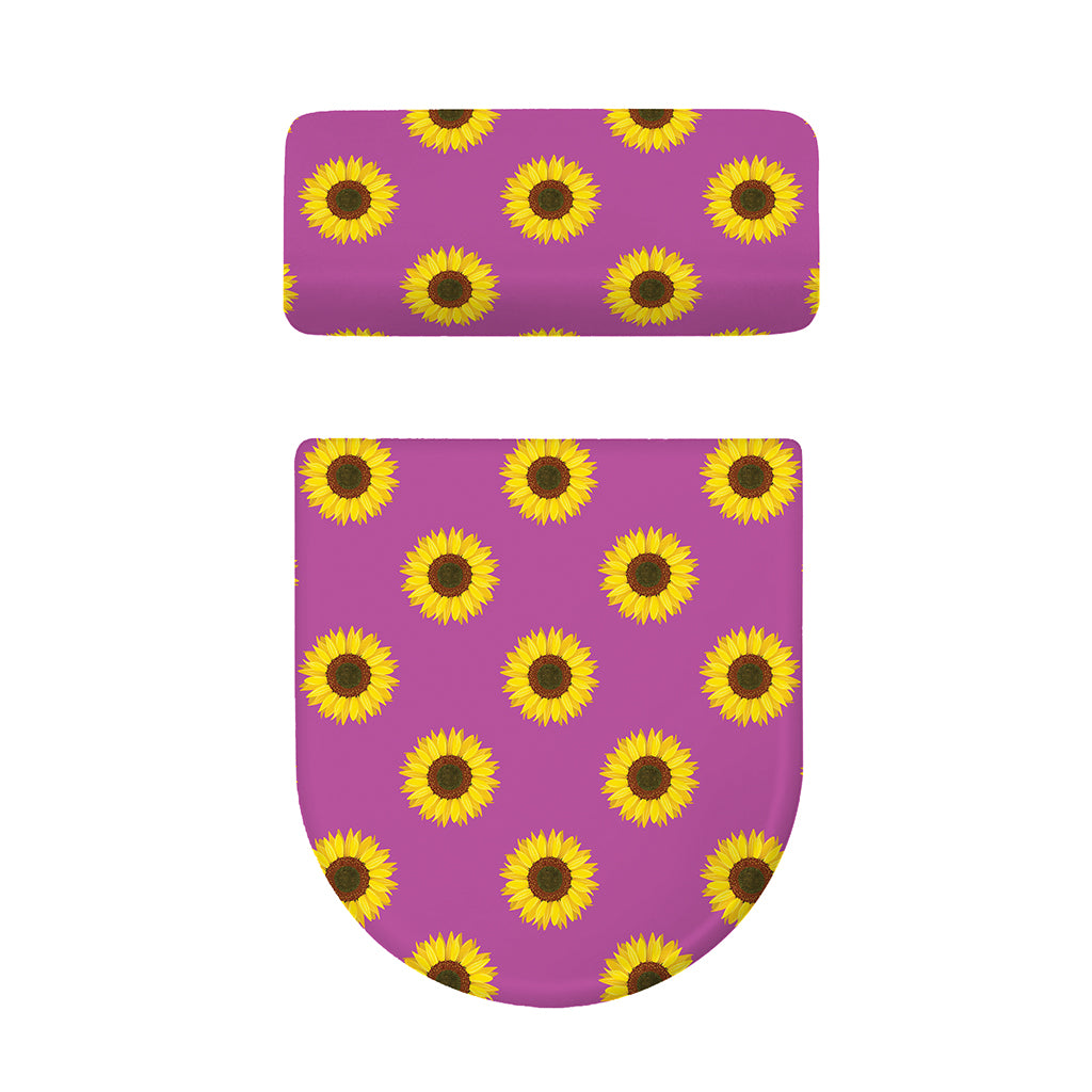 Magenta Pink Sunflower Pattern Print Toilet Lid And Tank Cover Set
