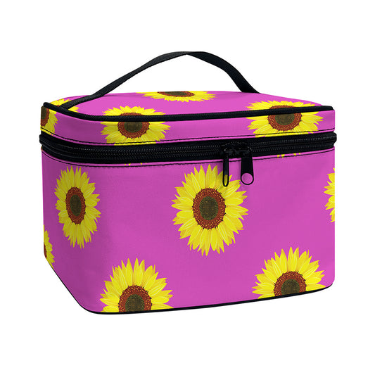 Magenta Pink Sunflower Pattern Print Travel Makeup Bag